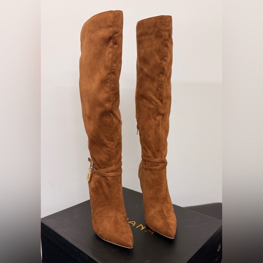NWT Liliana Tan Suede Heeled Boots - Picture 5 of 12